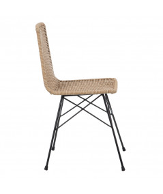 Chaise en rotin synthétique beige/métal noir 45x41x83cm - Largo |Yesdeko