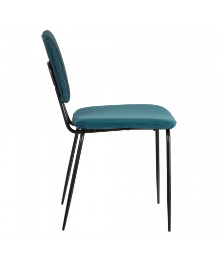 Chaise en velours bleu canard et tissu46x55x81,50cm (Lot de 4) - Caza |YESDEKO