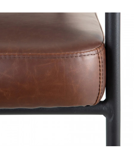 Fauteuil design marron en similicuir et métal noir rembourré - Collection Lineaas - Yesdeko