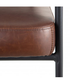 Fauteuil design marron en similicuir et métal noir rembourré - Collection Lineaas - Yesdeko