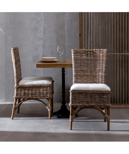 Chaise en rotin naturel marron claire et coussin 45x50x92cm - Braga |YESDEKO