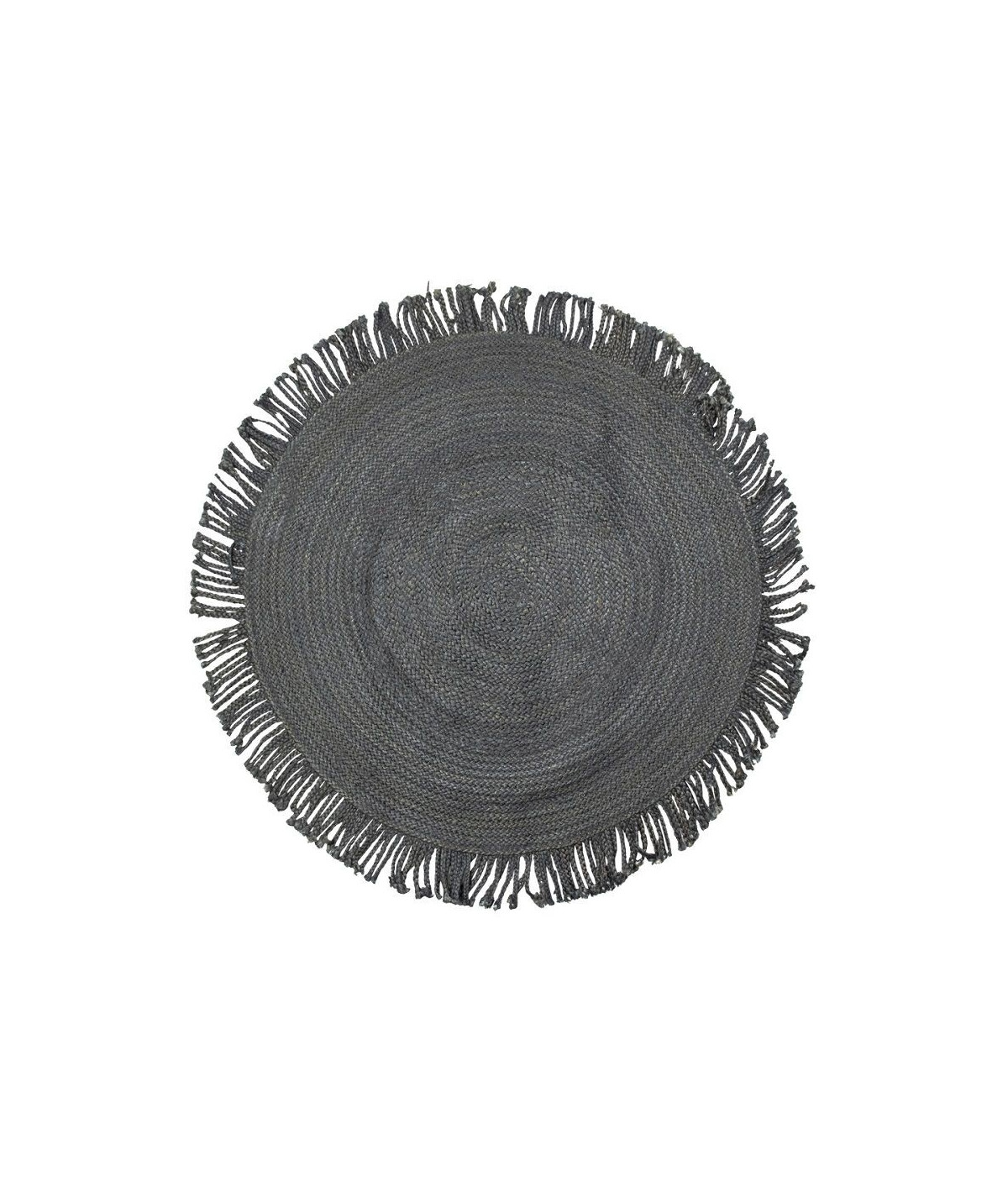 Tapis jute rond noir tressé avec franges Diam120cm - Ottawa |YESDEKO