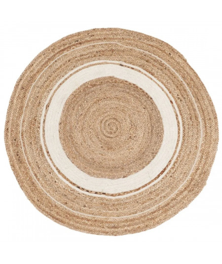 Tapis en jute et en coton rond ivoire Diam180cm - Malina - Yesdeko