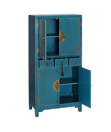 Armoire en bois bleu 3 tiroirs 4 portes orientales 63x33131cm - Collection Orientales