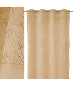 Lot de 2 rideaux en velours occultant bordure géométrique beige 140x260cm - Collection Géo