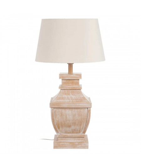 Lampe de table sculptée géométrique en bois avec abat jour - Collection Shabby - Yesdeko