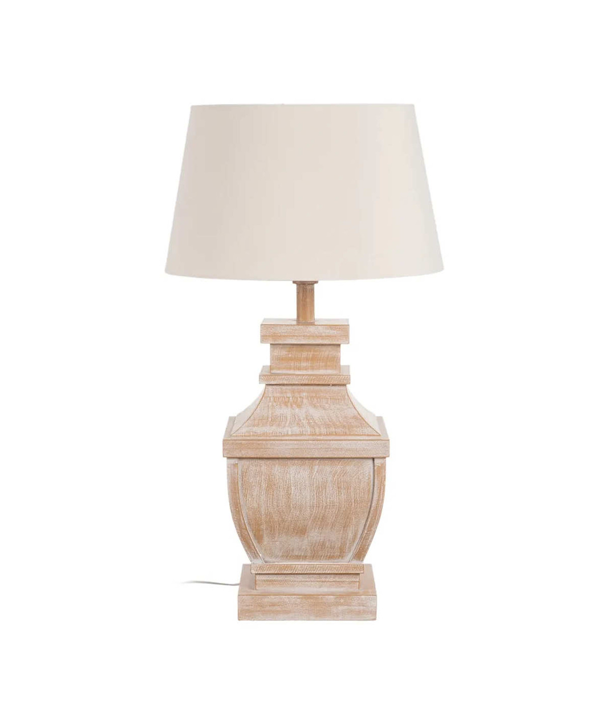 Lampe de table sculptée géométrique en bois avec abat jour - Collection Shabby - Yesdeko