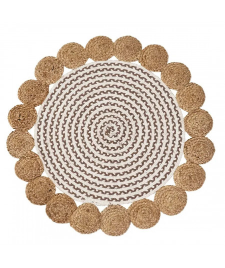 Tapis en jute et coton rond beige Diam90cm - Collection Trenza - Yesdeko