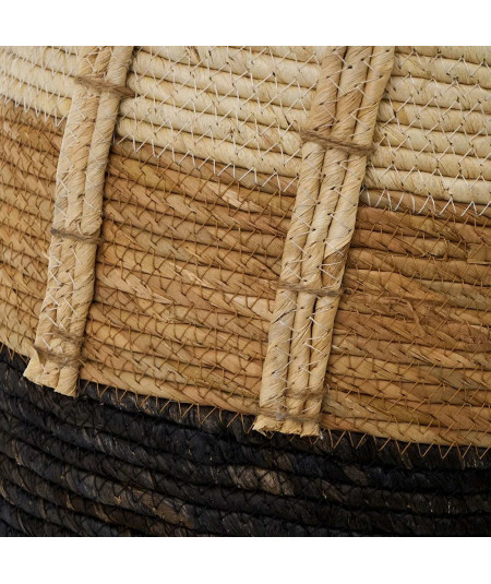 Panier à linge en fibre naturel osier beige et noir lot de 3 pieces - Collection Sol - Yesdeko