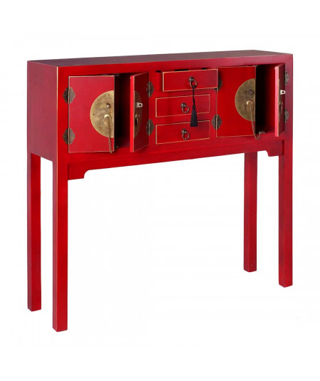 Console avec 3 tiroirs et 4 portes en bois rouge - Collection Orient - Yesdeko