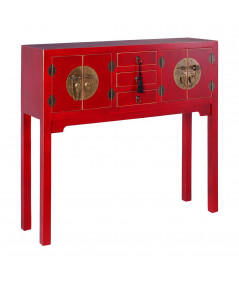 Console avec 3 tiroirs et 4 portes en bois rouge - Collection Orient - Yesdeko