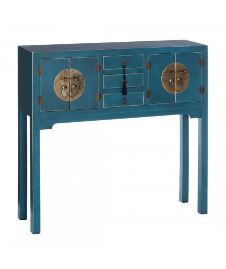 Console avec 3 tiroirs et 4 portes en bois bleu - Collection Orient - Yesdeko