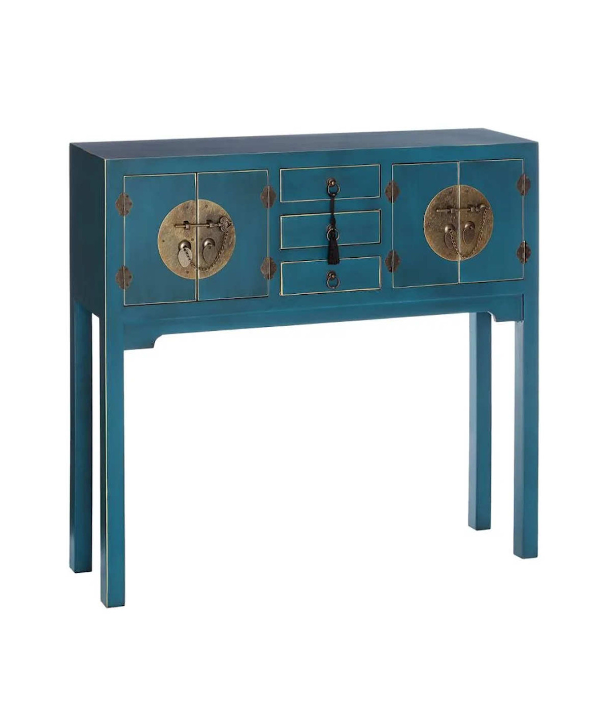 Console avec 3 tiroirs et 4 portes en bois bleu - Collection Orient - Yesdeko