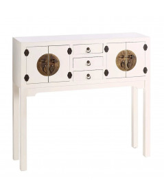 Console en bois blanc 3 tiroirs et 4 portes 95x26xH90cm - Collection Orient - Yesdeko