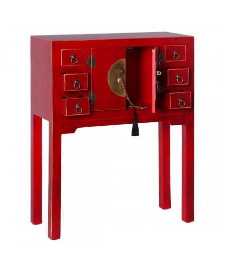 Console en bois rouge 6 tiroirs et 2 portes 63x26xH80cm - Collection Orient - Yesdeko