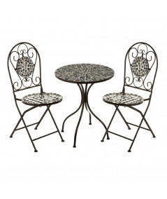 Table de jardin rond diam60cm mosaique et 2 chaises pliables - Collection Anita - Yesdeko