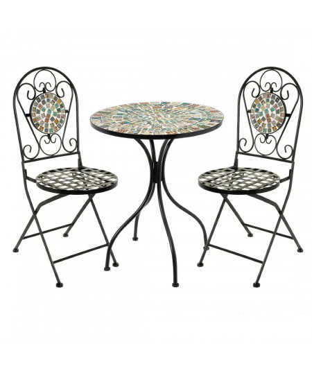 Table de jardin ronde diam60cm et 2 chaises pliables en fer forgé - Collection Capri - Yesdeko