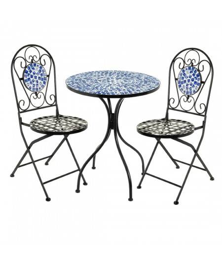 Table de jardin ronde diam60cm et 2 chaises pliables en fer forgé - Collection Aqua - Yesdeko