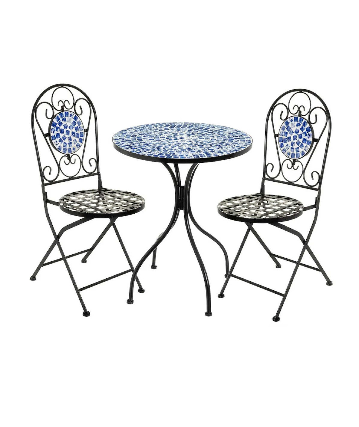 Table de jardin ronde diam60cm et 2 chaises pliables en fer forgé - Collection Aqua - Yesdeko