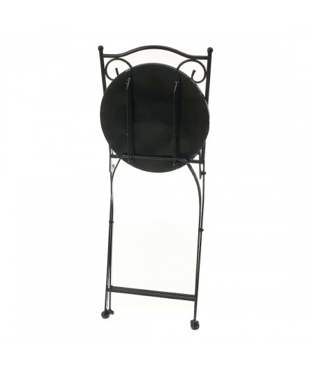 Table de jardin ronde diam60cm et 2 chaises pliables en fer forgé noir - Collection Roma - Yesdeko