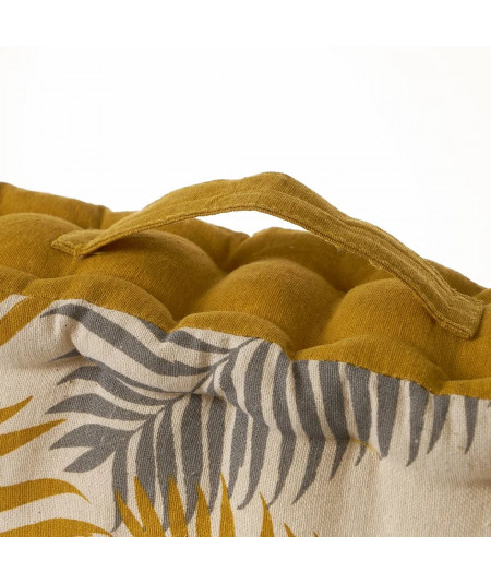 Coussin de sol jaune moutarde 45x45cm motif fleuri - Jungle - Yesdeko