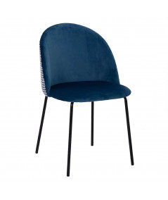 2 chaises velours bleu et pied de poule - Yesdeko