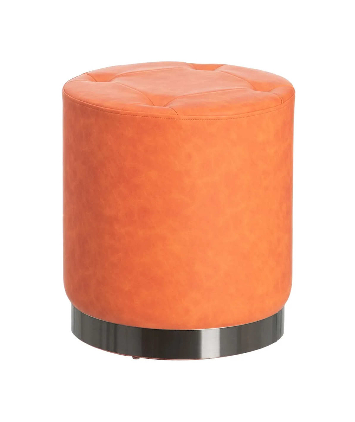 Pouf rond en similicuir orange Diam38cm - Foam - Yesdeko.com