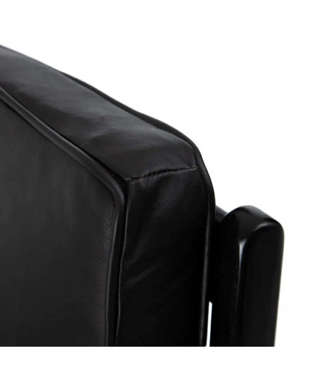 Fauteuil lounge cuir noir et teck H75cm - Megane - Yesdeko