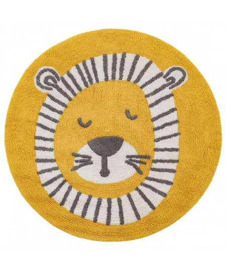 Tapis enfant en coton jaune Diam100 - Lion - Yesdeko.com
