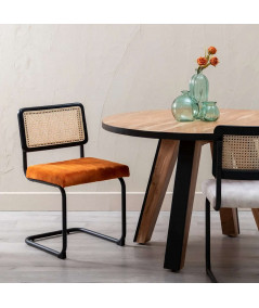 Chaise en tissu et cannage orange - Yesdeko.com