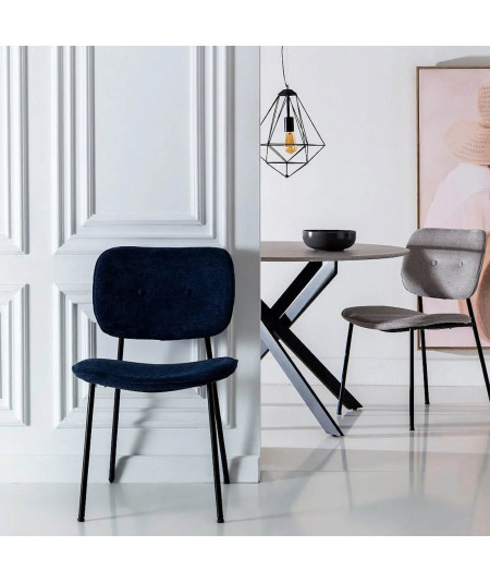 4 chaises en tissu bleu chiné et métal - Sopor - Yesdeko