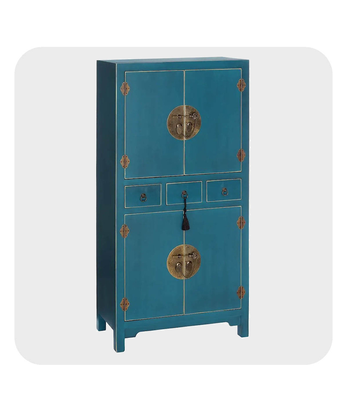 Armoire en bois bleu 3 tiroirs 4 portes orientales 63x33131cm - Orientales