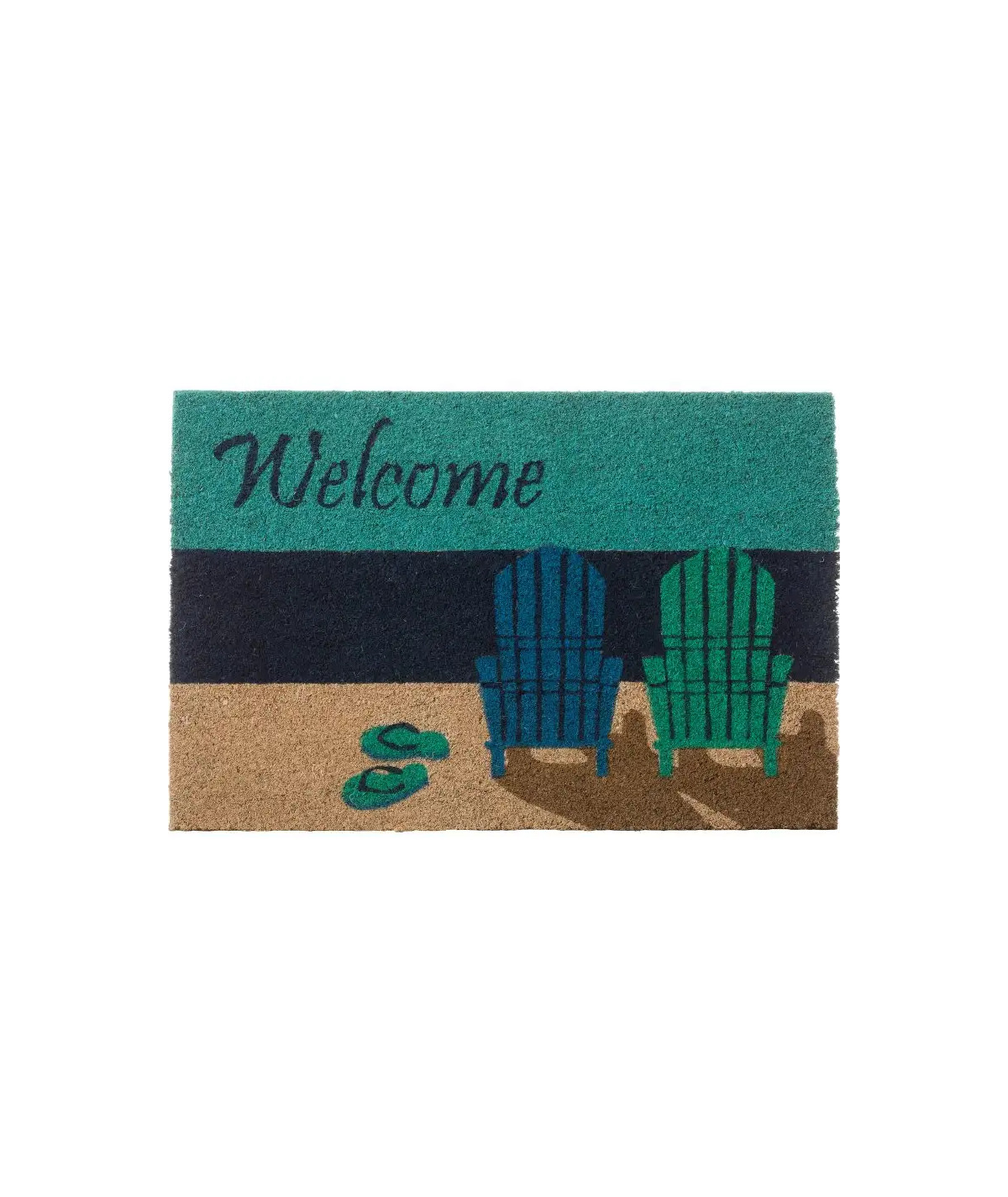 Paillasson en coco motif plage 60x40cm - Welcome turquoise | Yesdeko