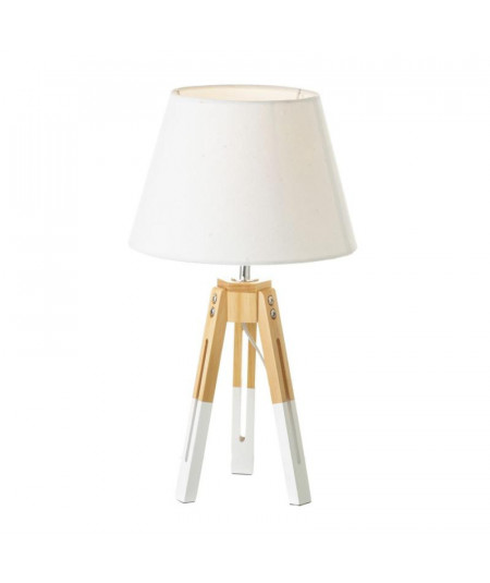 Lampe à poser sur trépied blanc et bois H44cm |YESDEKO
