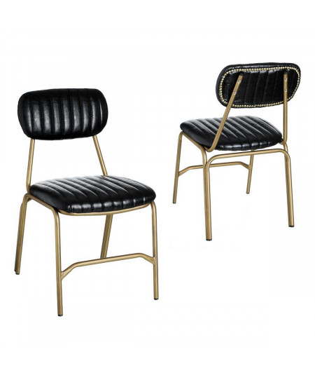 Chaise en simili cuir noir, métal doré (Lot de 2) - Olivia |Yesdeko