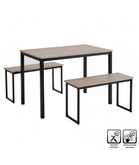Set 1 table rectangulaire et 2 bancs assortis - Yesdeko