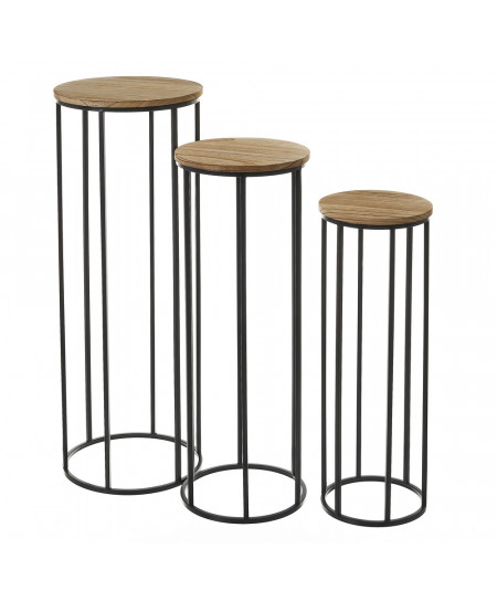 3 tables hautes en métal noir, style guéridon |YESDEKO