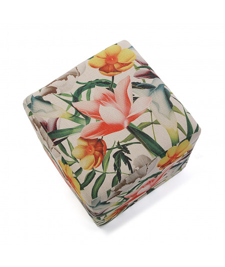 Pouf cube motif floral rose et beige 35x35cm |YESDEKO