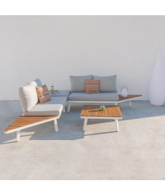 Salon de jardin complet en bois et aluminium (4 personnes)- Sakia |YESDEKO