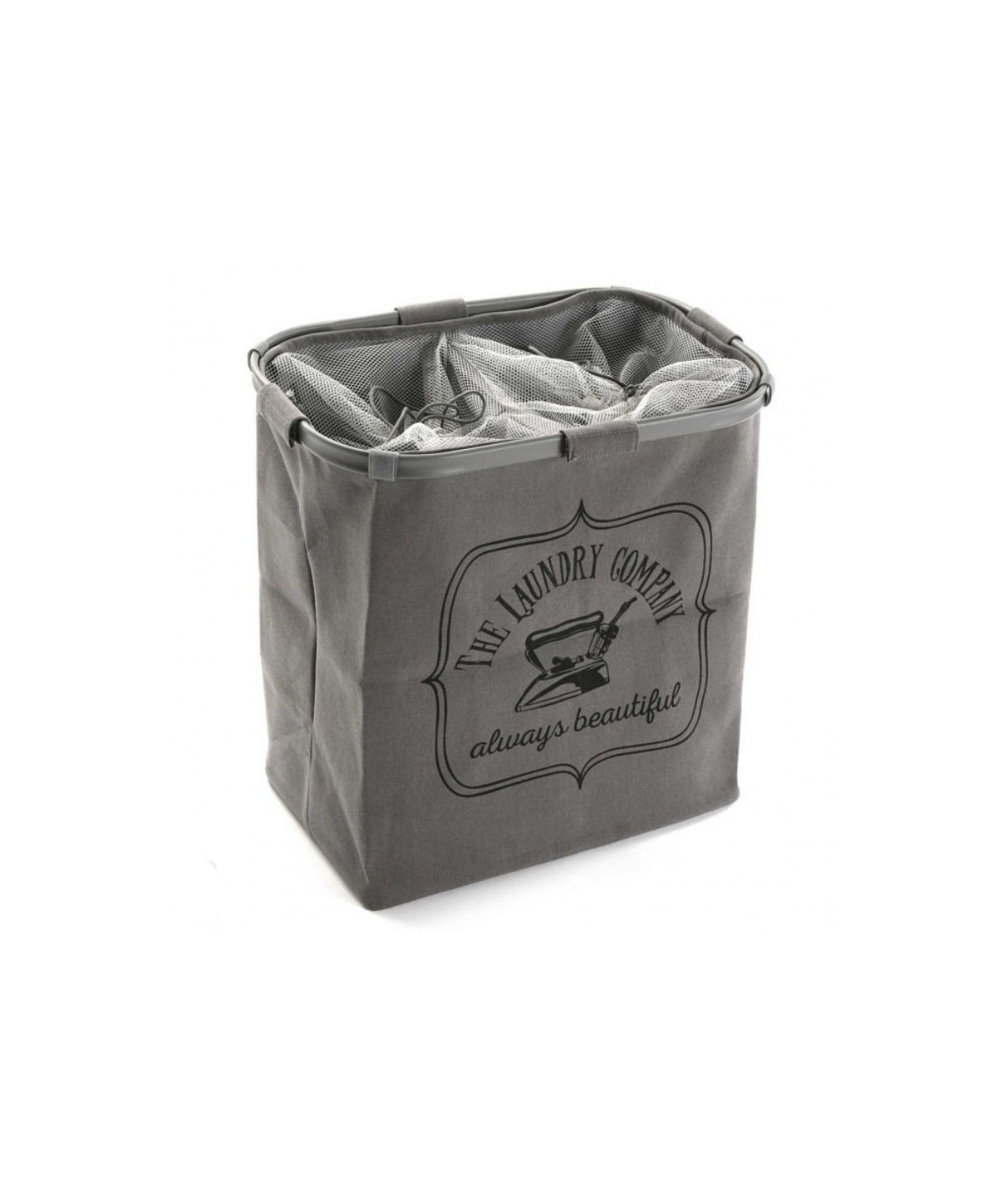 Panier à linge gris pliable avec 2 compartiments 50x30cm - Collection Laundry  - Yesdeko