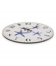 Horloge ronde bois blanc Diam29cm - Coquillage bleu |YESDEKO