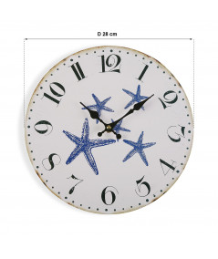 Horloge ronde bois blanc Diam29cm - Coquillage bleu |YESDEKO